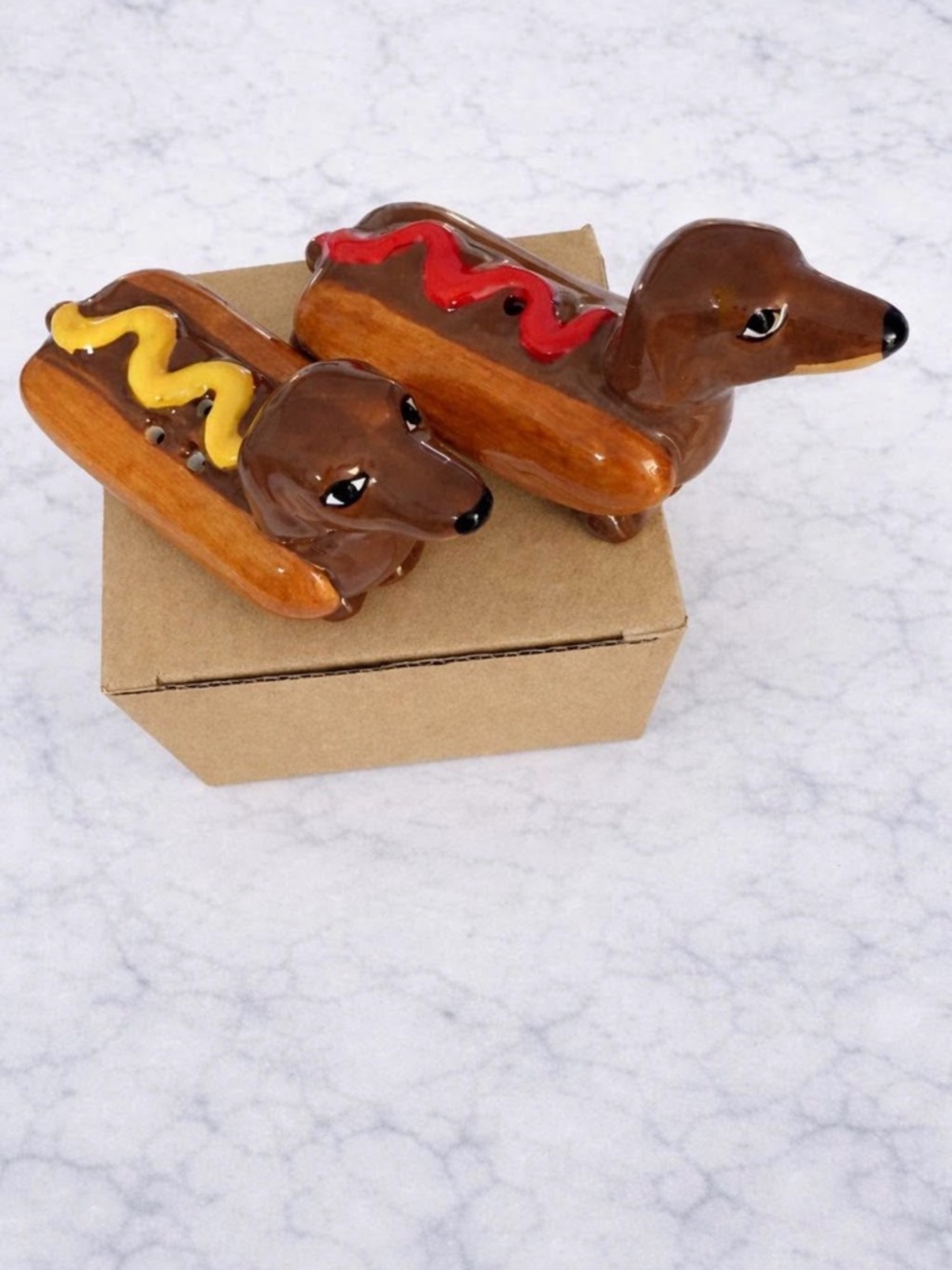 NIB Abbott Collectable Dachshund Ceramic S&P Shaker Set - Picture 2 of 4